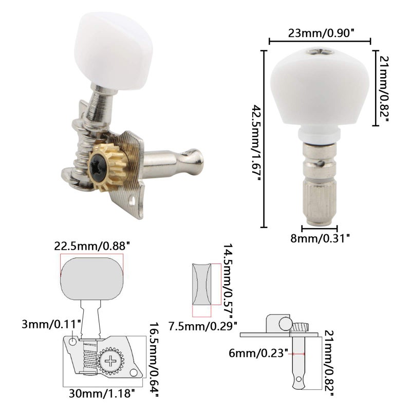 Swhmc 2R2L Semiclosed Guitar String Tuning Pegs Banjo Celluloid Machine Head Tuner, Pack of 5, Classic Silver - Image 2